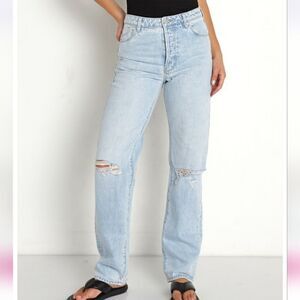 Rolla's 31 Classic Straight Courtney  High Rise Button Fly Blue Denim Jeans